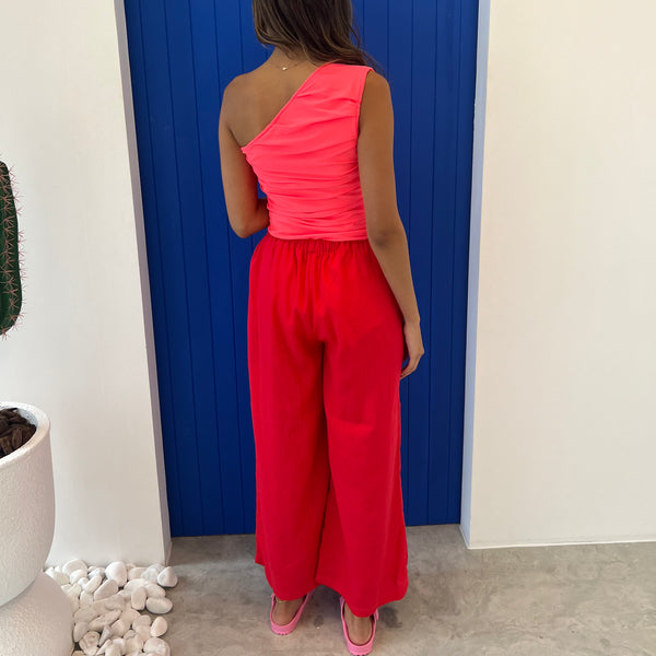 Coral Off-Shoulder Swimsuit
