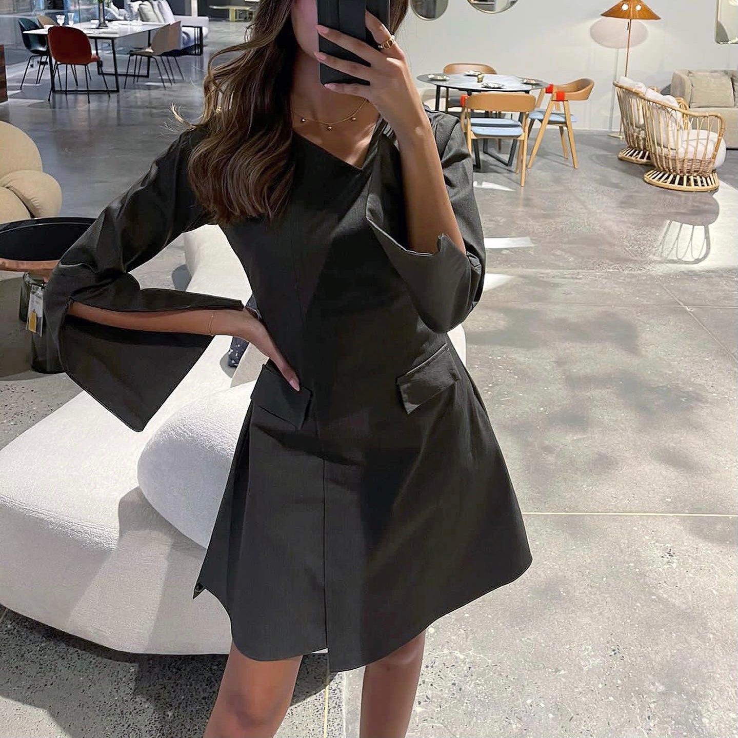 Zipped Sleeves Denim Dress